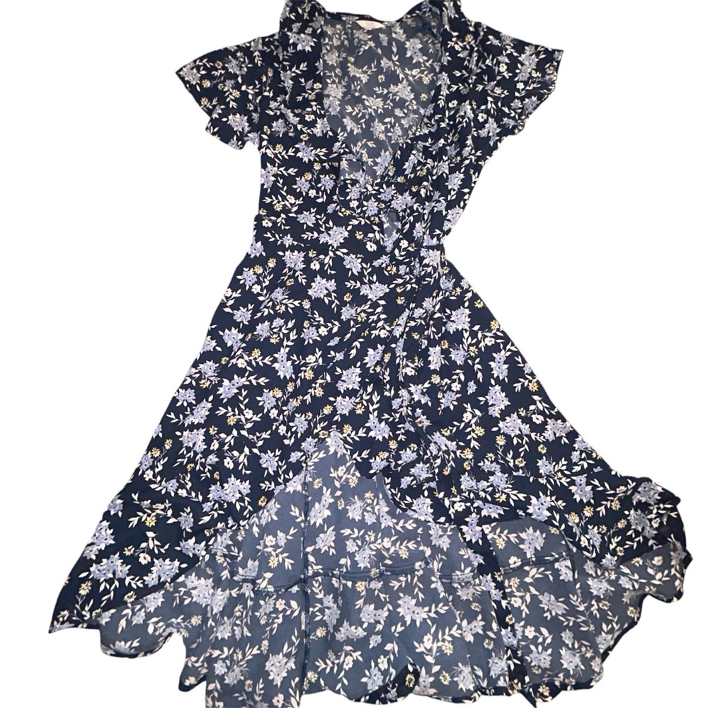Time and Tru Blue Floral High Low Wrap Dress